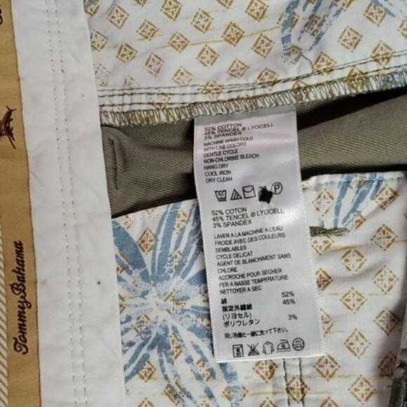 Tommy Bahama Embroidered Logo High Rise Green-Khaki Sz 38 Shorts w Pockets - Picture 11 of 15